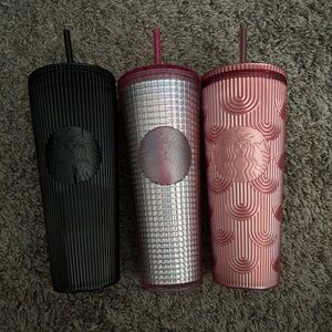 Starbucks Black and Silver Studded Tumblers with Textured Accents